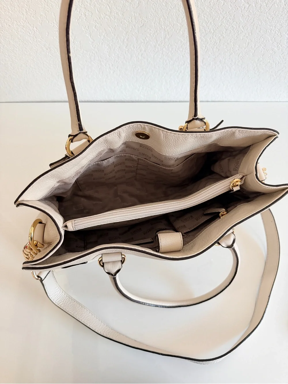 Michael Kors Cream Leather Satchel with Gold Hardware
